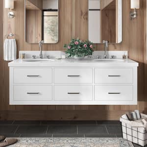 Hutton 61 in. W x 22 in. D x 19.6 in. H Bath Vanity in White with Pure White Quartz Top