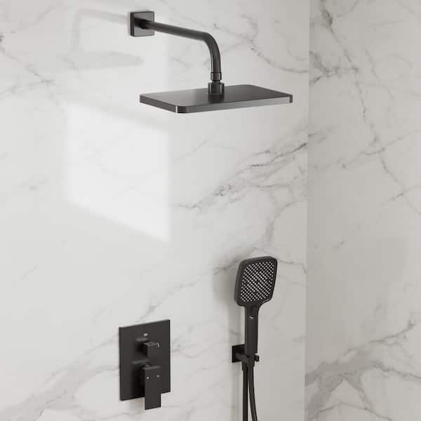 GRANDJOY Classic Rain Dual 2-Spray Wall Mount 12 in. Fixed and