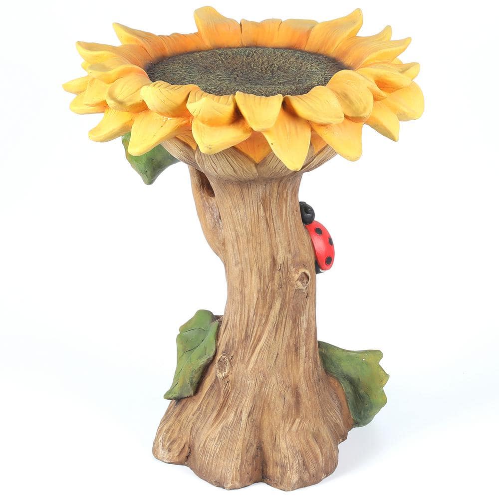 Yellow Sunflower Resin Birdbath with Ladybug Accent