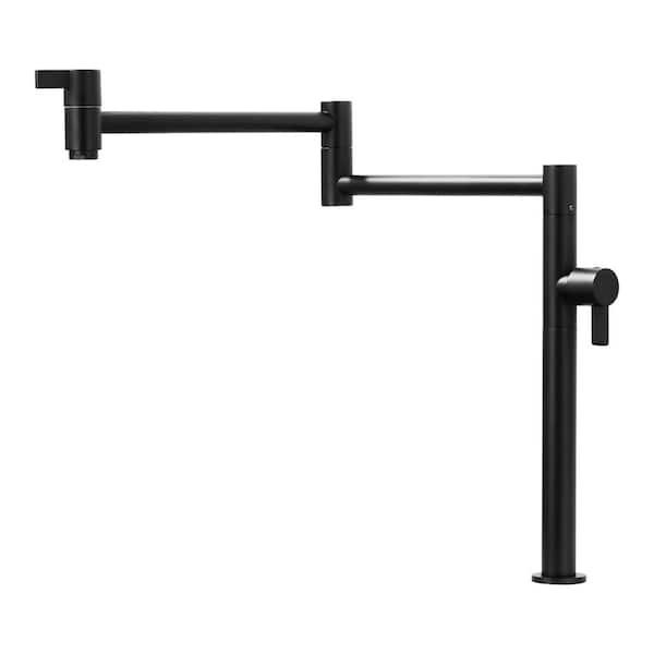 VEVETTA Double Handle Deck Deck Mounted Pot Filler with Double Joints in Matte Black