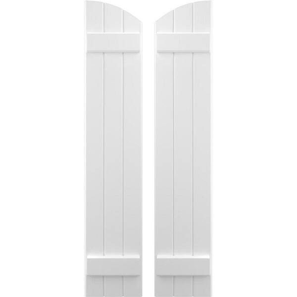Ekena Millwork 10-1/2 in. W x 34 in. H Americraft Exterior Real Wood Joined Board and Batten Shutters with Elliptical Top in White