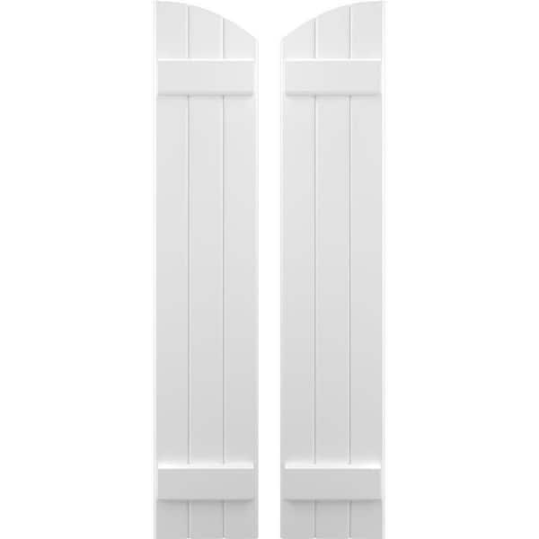 Ekena Millwork 10-1/2 in. W x 75 in. H Americraft Exterior Real Wood Joined Board and Batten Shutters with Elliptical Top White