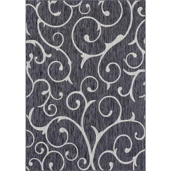 Unique Loom Outdoor Curl Charcoal Gray 8 ft. x 11 ft. Area Rug