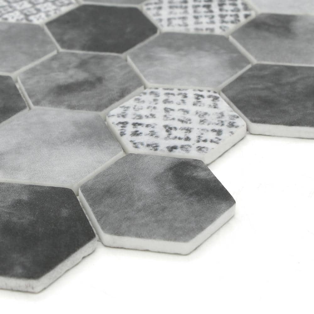 Gray Hexagon Recycled Glass Mosaic Wall and Floor Tile