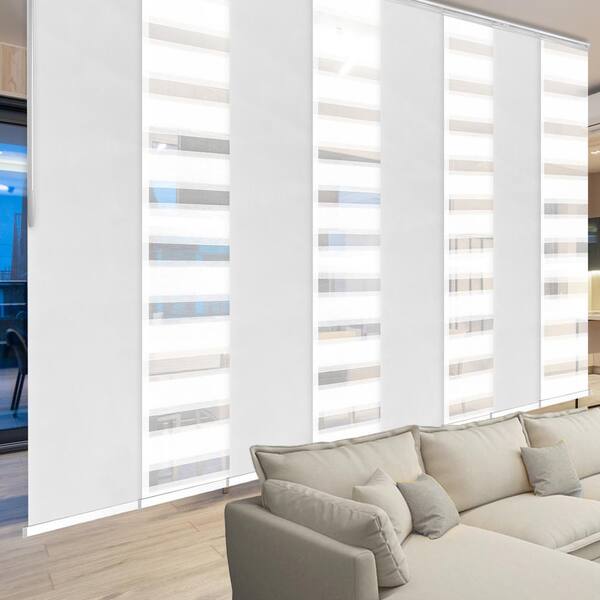 EMOH Vanilla Sky 130 in. - 175 in. W x 94 in. L Adjustable 8- Panel White Double Rail Panel Track with 23.5 in. Slates