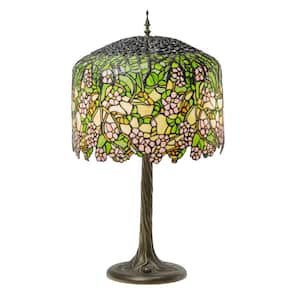 Cecilia 31.75 in. Antique Bronze Tiffany-Style Cherry Blossoms Stained Glass Table Lamp