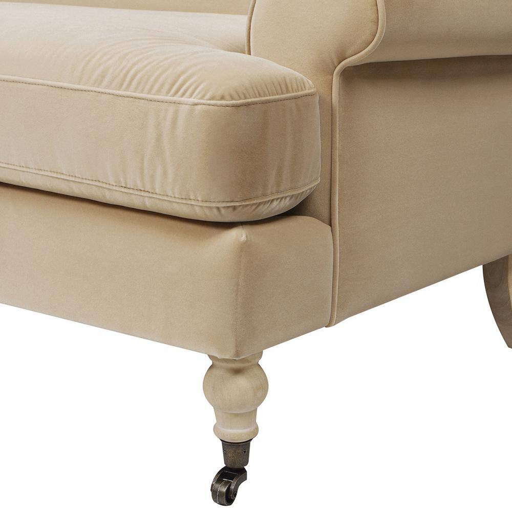Alana 88" Fawn Brown Velvet Lawson Sofa with Wood Legs