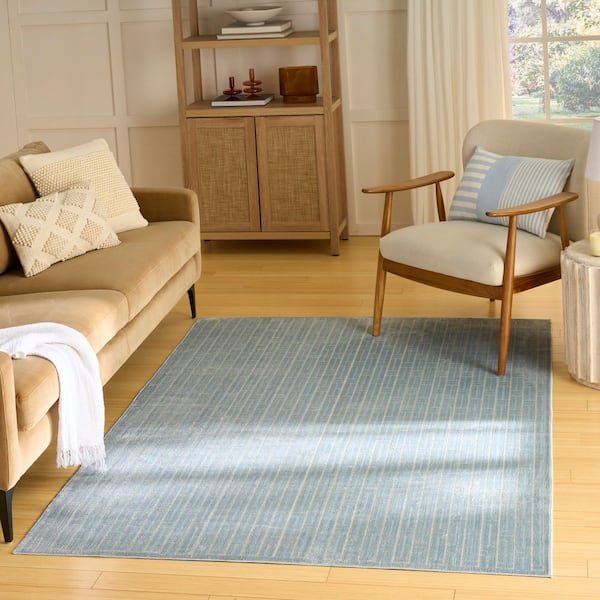 Washable Charm Blue Ivory 6 ft. x 9 ft. Geometric Contemporary Area Rug