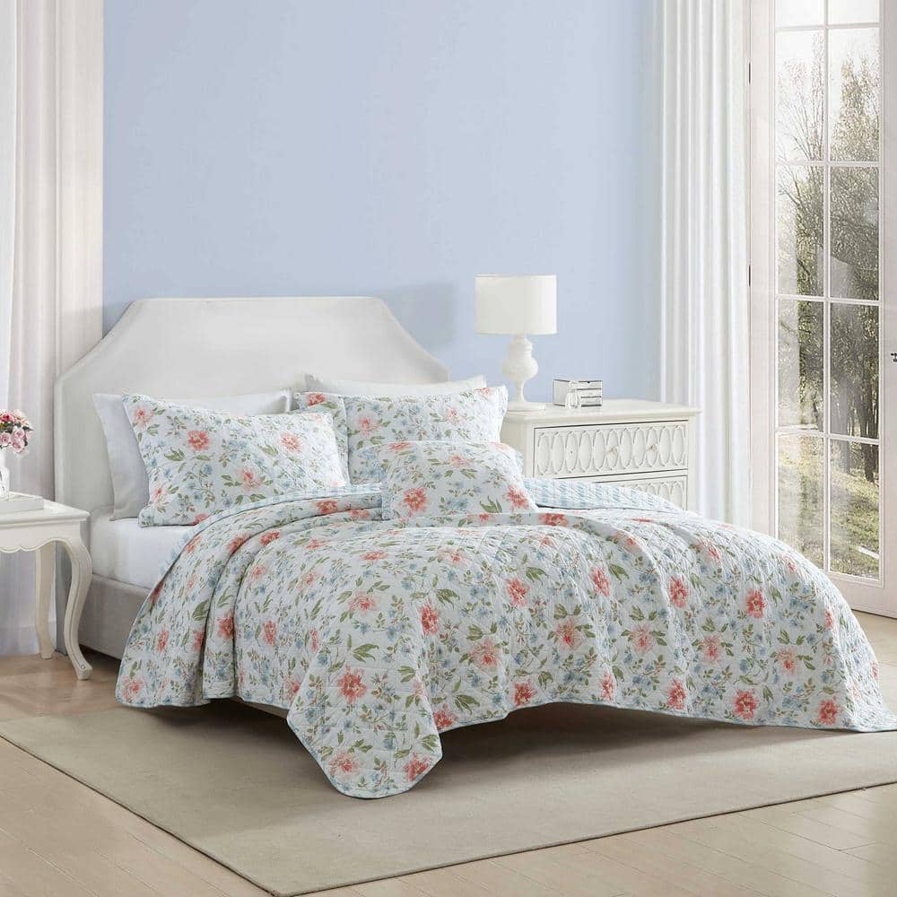 Emilie Pink Floral Cotton Twin Quilt Set