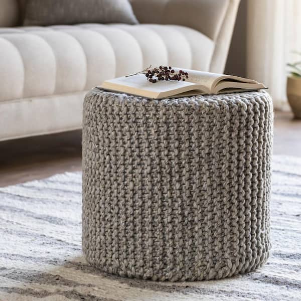 Livabliss Lidia Light Gray Modern 18 in. L x 18 in. W x 16 in. H Cotton Pouf
