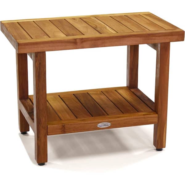 Unbranded The Original 24 in. Spa Teak Shower Bench with Shelf