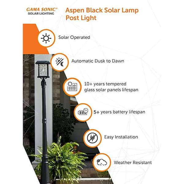 Aspen Outdoor Black Integrated LED Post Light with 3 in. Fitter and GS Solar LED Light Bulb