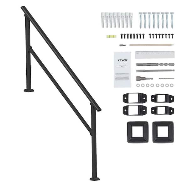 Handrails for Outdoor Steps 5-6 Step Stair Hand Rail Kit Transitional Carbon Steel Railings 36.22 in. x 3.31 in. Black