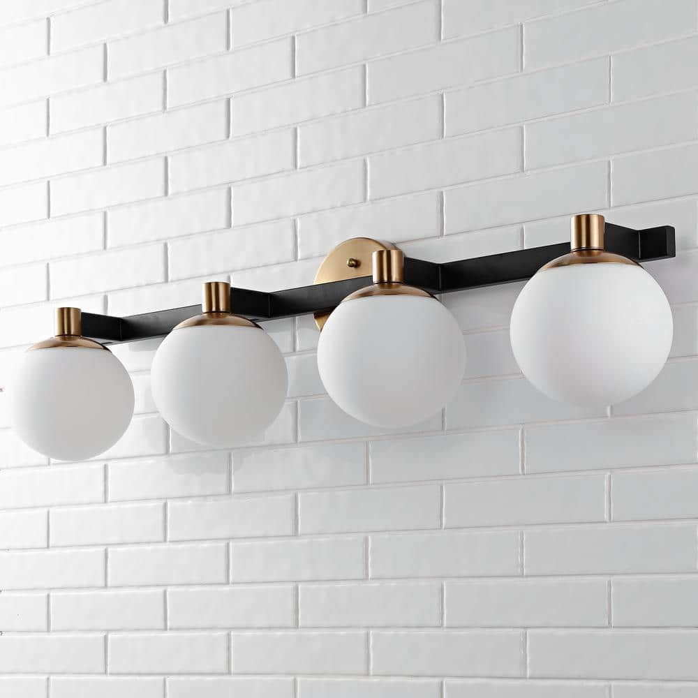 Modernist Globe 34" Brass Gold & Frosted Glass LED Vanity Light