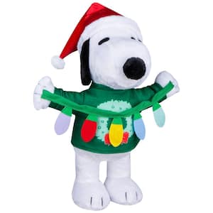 18 in. Tall Holiday Greeter-Snoopy w/Wreath Sweater and Light String-Peanuts