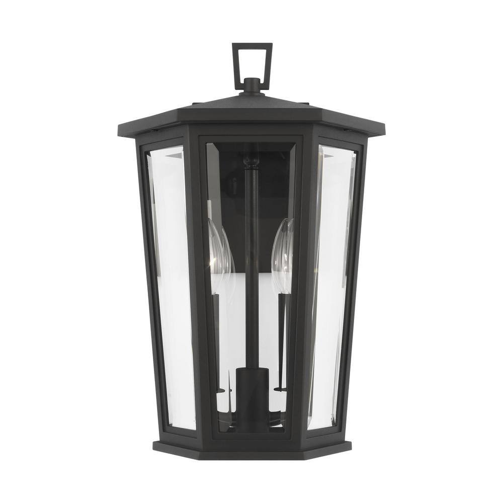 Textured Black Medium Outdoor Wall Lantern with Clear Glass