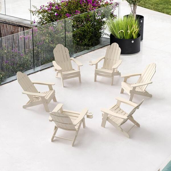 LUE BONA Recycled Sand HDPS Folding Plastic Adirondack Chair Weather Resistant Patio Plastic Fire Pit Chairs (Set of 6)