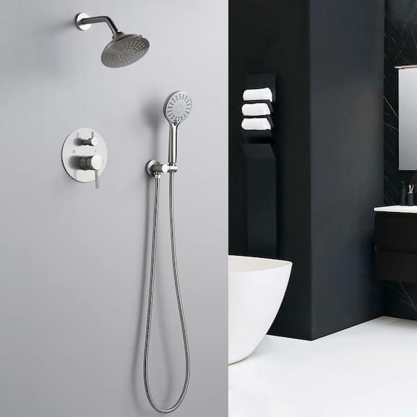6-Spray Rainfall Dual Shower Head Wall Mount Fixed and Handheld Shower Head Faucet System 1.8 GPM in Brushed Nickel
