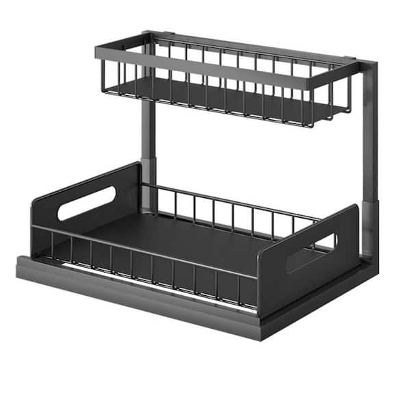 2-Pack Under Sink Storage Organizer, Large 2-Tier Elegant Mesh Pull Out Shelf for Kitchen and Bathroom