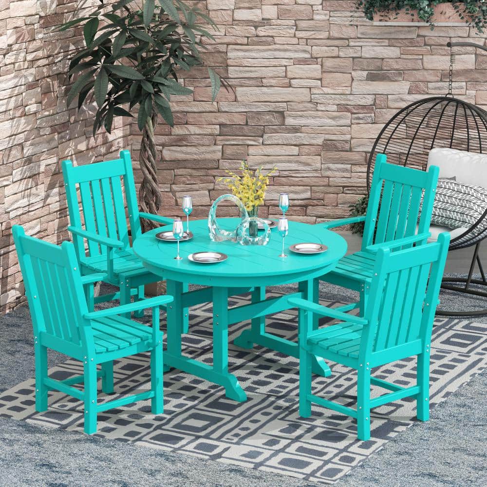 WESTIN OUTDOOR Hayes 5Piece Round HDPE Plastic Outdoor Dining Set with Arm Chairs in Turquoise