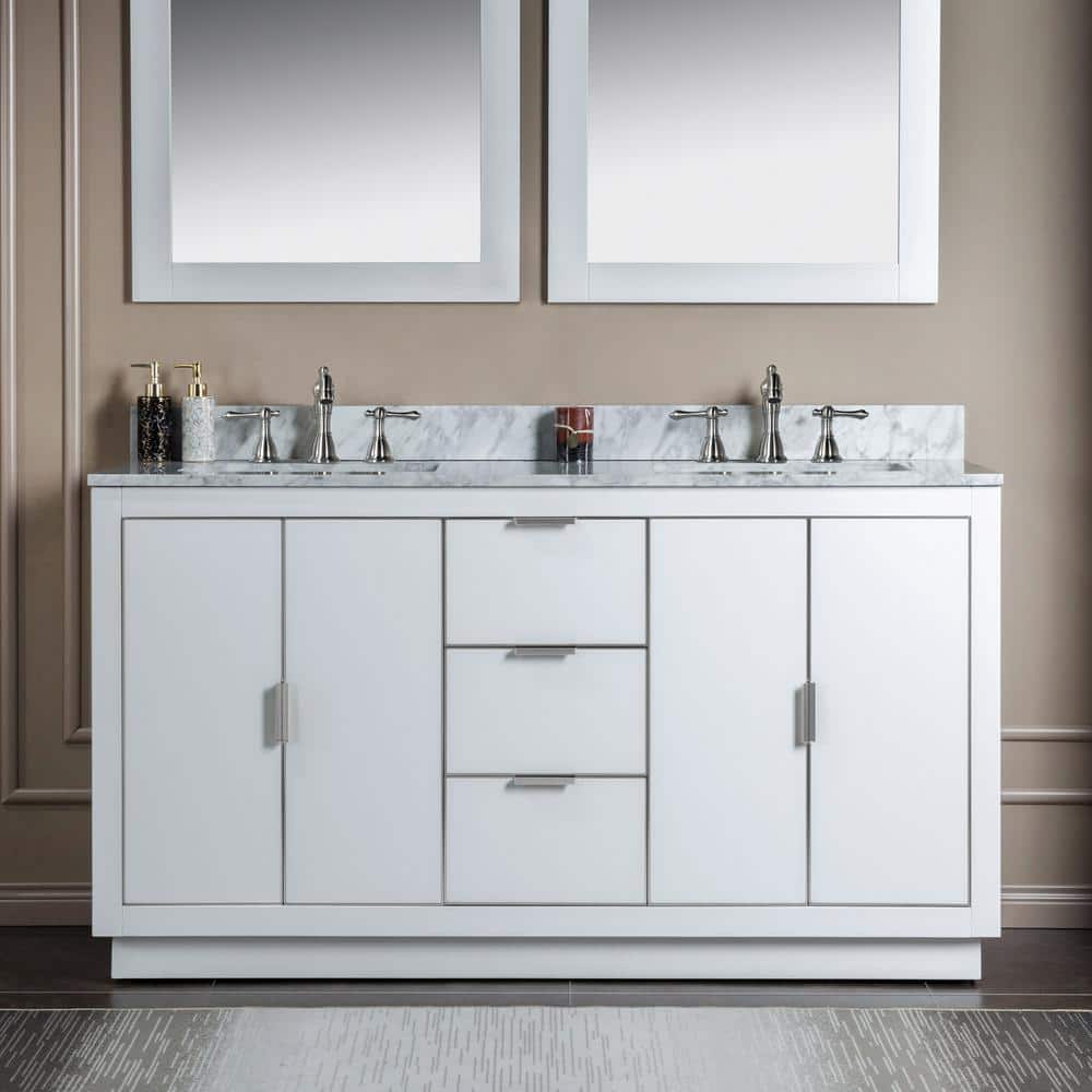 Venice 61 in. W x 22 in. D x 38 in. H Bath Vanity in White with Carrara White Marble Vanity Top with White Basin price history on PriceWatchPro