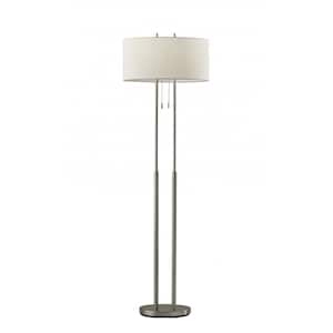 62 in. Silver Dual Pole Standard Floor Lamp In Brushed Steel Metal