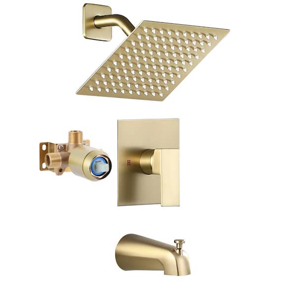AKLFGN Single Handle 2-Spray Tub and Shower Faucet 1.8 GPM in. Brushed Gold (Valve Included)