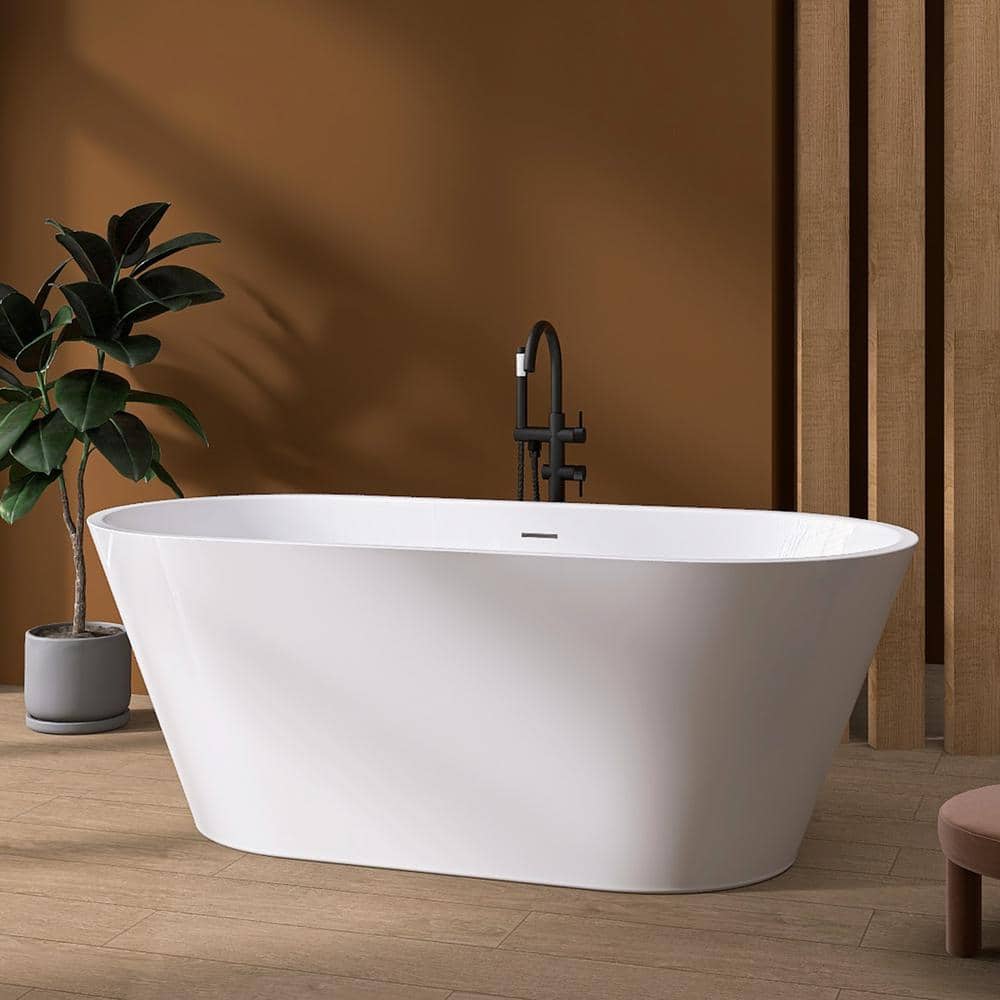 55" Glossy White Acrylic Freestanding Soaking Bathtub