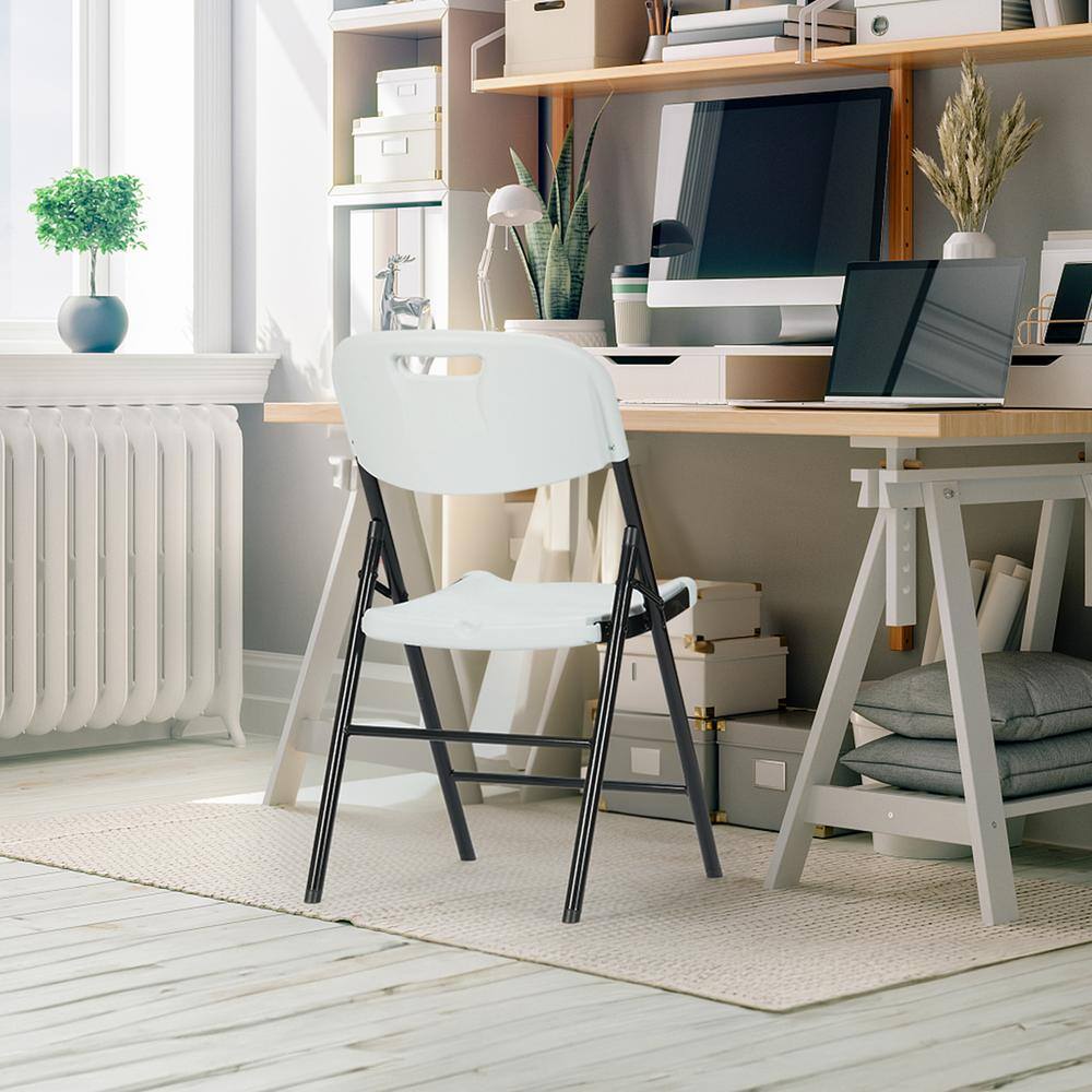 White Powder Coated Steel 8-Piece Folding Dining Chairs