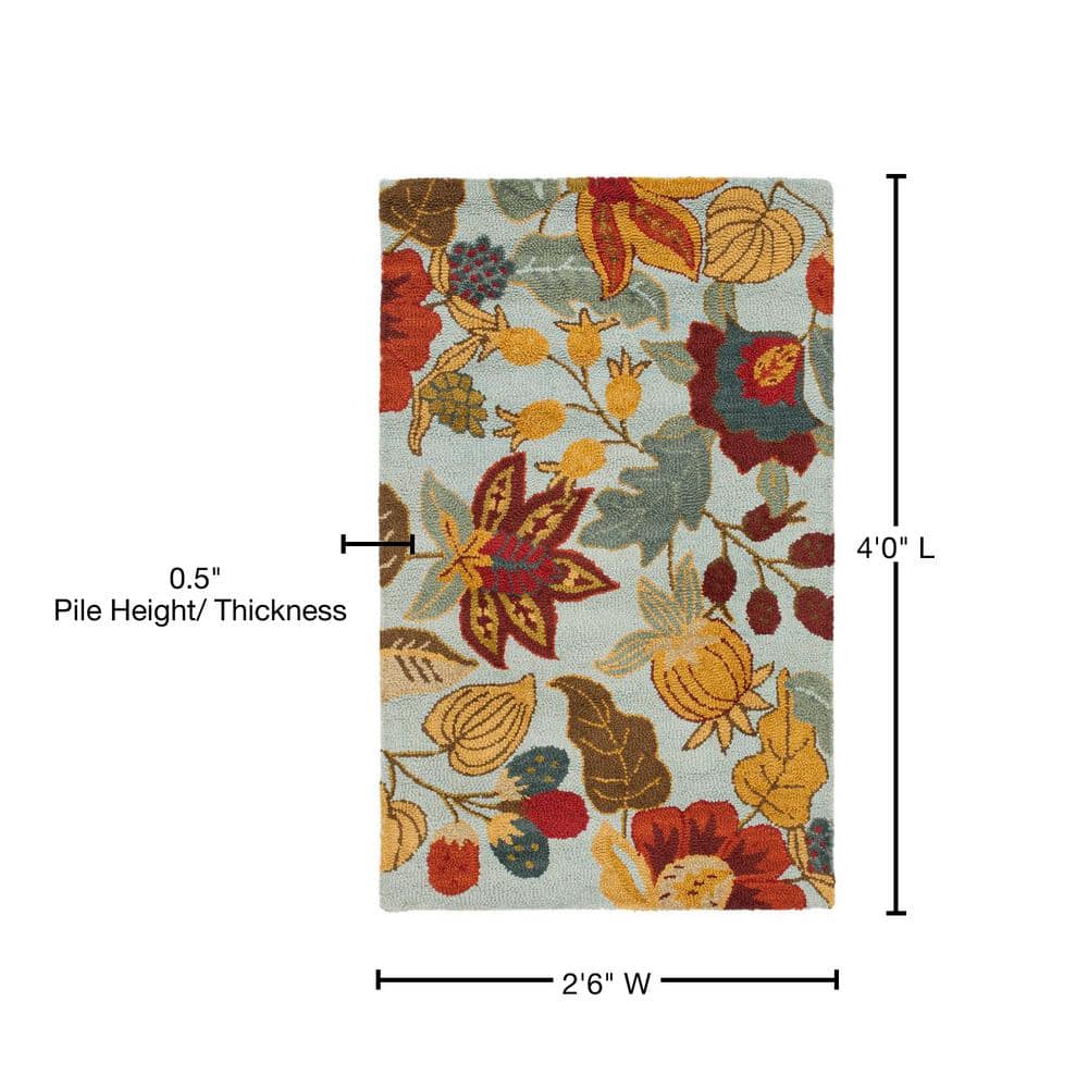 Handmade Blue Floral Tufted Wool Rug 30" x 48"