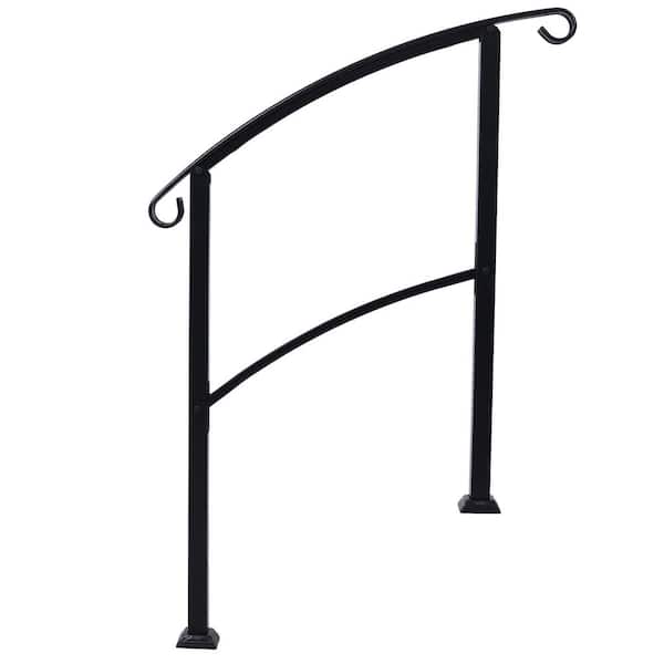 Tidoin 54 in. H x 33 in. W Black Steel Outdoor Stair Railing Kit Fit 2 or 3 Steps