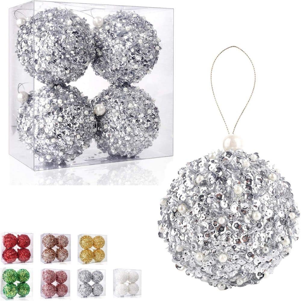 4.25 in. Silver Shatterproof Christmas Ball Ornaments 4-Piece Set for Xmas Trees Holiday Decor price history on PriceWatchPro