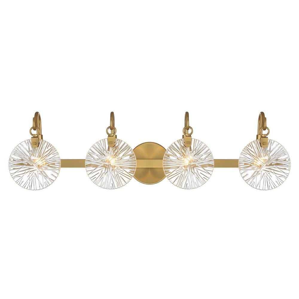 Warm Brass 4-Light Bathroom Vanity with Clear Starburst Glass Shades