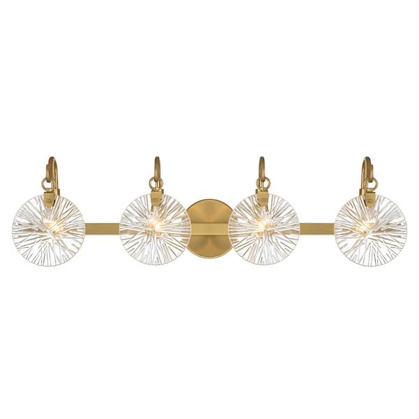 Savoy House Addison 32 in. 4-Light Warm Brass Bathroom Vanity Light with Clear Starburst Glass Shades