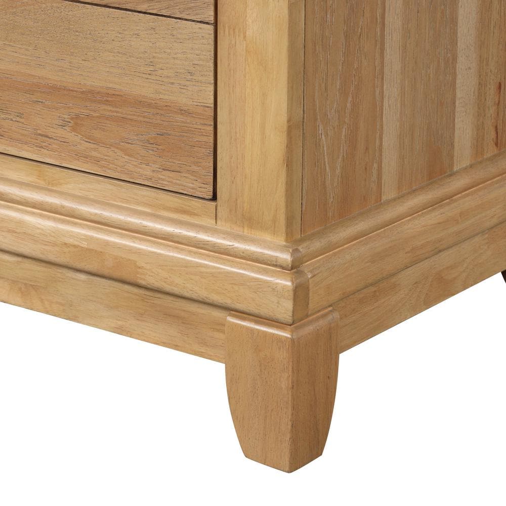 Natural Oak 2-Drawer Solid Wood Nightstand with Metal Knobs
