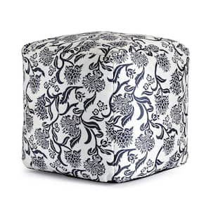 Chamonix Blue and Ivory Pouf (18 in. H x 18 in. W x 18 in. D)
