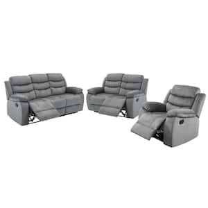 36.2 in × 166 in × 38.6 in Gray 3-Piece Sofa Set Microfiber L-Shaped Arm Sofa with Tilt Function