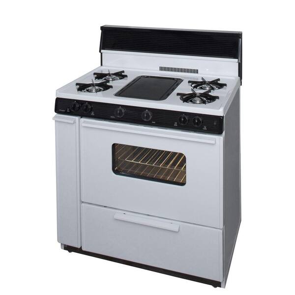 Premier 36 In 3 91 Cu Ft Battery Spark Ignition Gas Range In White Blk5s9wp The Home Depot