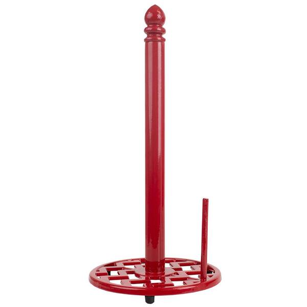 Home Basics Chevron Cast Iron Free-Standing Paper Towel Holder with Dispensing Side Bar in Red