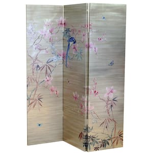 5 ft. 3-Panel Gold Jardin Floral Room Divider