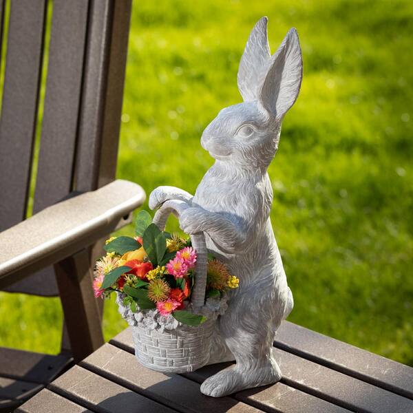 Easter decoration Pendant of pewter Bunny with bunch of flowers 
