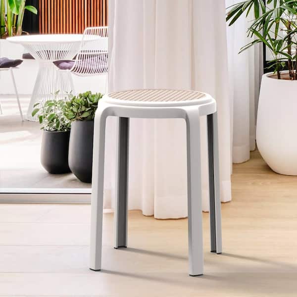 Leisuremod Tresse 17.7 in. White Backless Round Plastic Counter Stool with Plastic Seat
