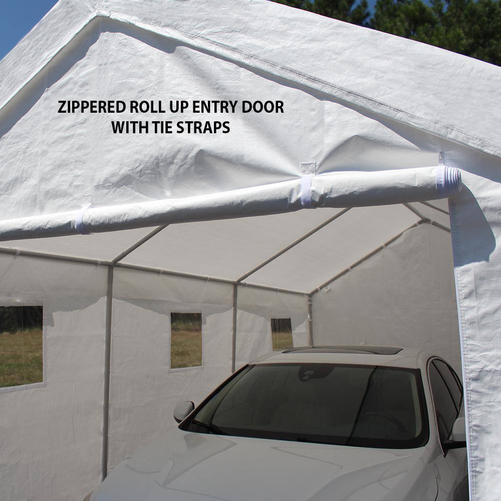 King Canopy 10ft x 20ft White Steel Frame Enclosed Carport