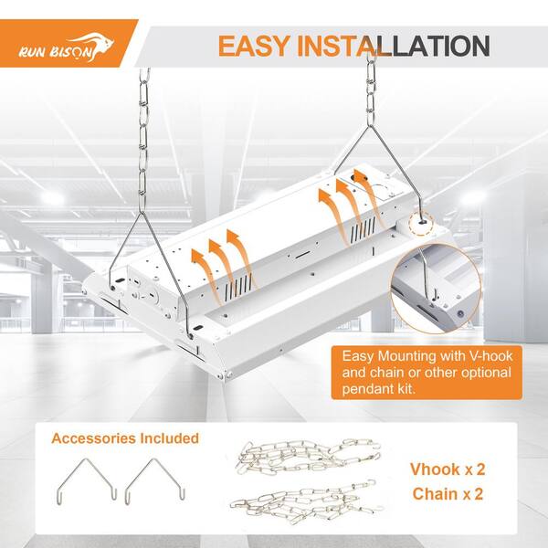 RUN BISON 1.4 ft. 115-Watt 17,000-Lumens Integrated LED Dimmable White Compact Size Linear High Bay Light 4000K/5000K (4-Pack)