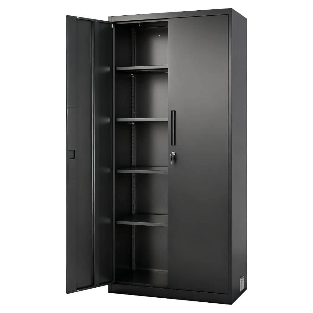 69 in. Lockable Steel Storage Cabinet with 4 Adjustable Shelves, Magnetic Double Doors, 2 Keys, Garage/Pantry