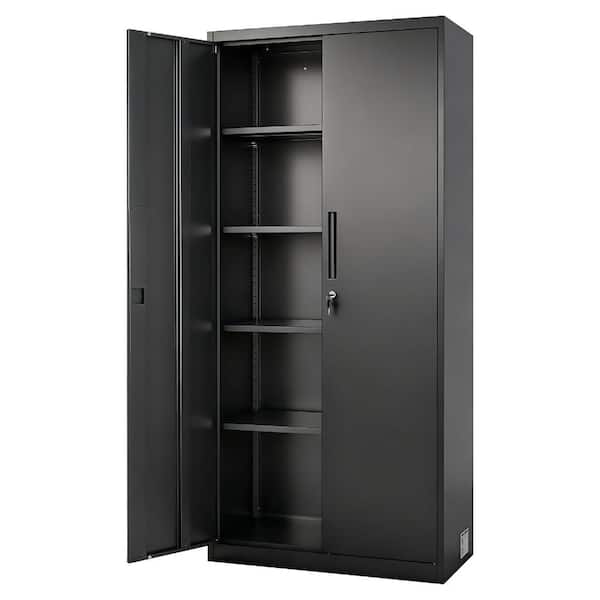 69 in. Lockable Steel Storage Cabinet with 4 Adjustable Shelves, Magnetic Double Doors, 2 Keys, Garage/Pantry