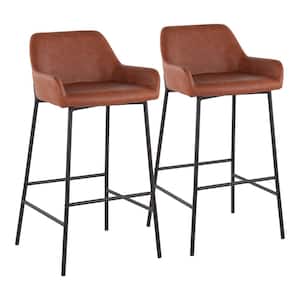Daniella 38 in. Fixed-Height Camel Faux Leather & Black Steel Bar Stool (Set of 2)