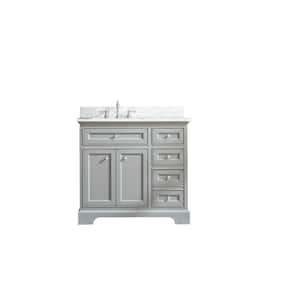 South Bay 37 in. Single Bath Vanity in Gray with Marble Vanity Top in Carrara White with White Basin