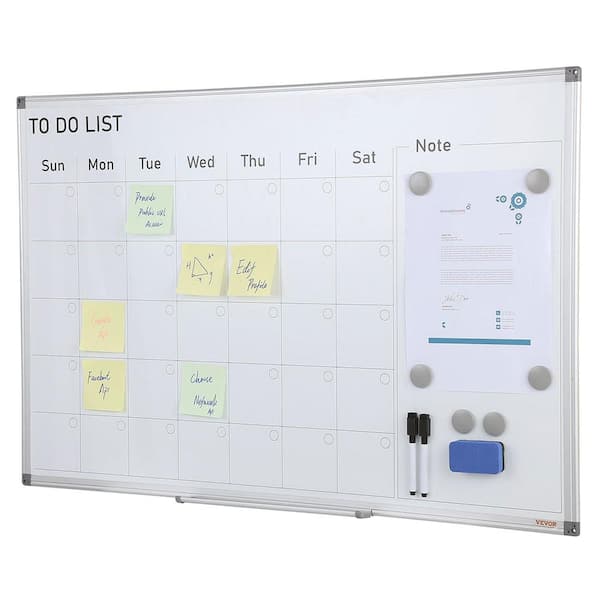 36 in. x 24 in. Magnetic Dry Erase Calendar White Board for Wall w/1 Magnetic Eraser 2-Dry Erase Marker and Movable Tray