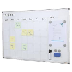 36 in. x 24 in. Magnetic Dry Erase Calendar WhiteBoard for Wall w/1 Magnetic Eraser, 2 Dry Erase Marker & Movable Tray